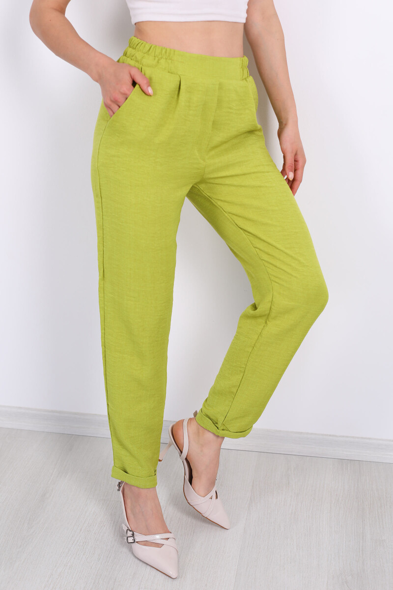 Duble Paça Keten Fıstık Yeşili Kadın Pantolon - 2