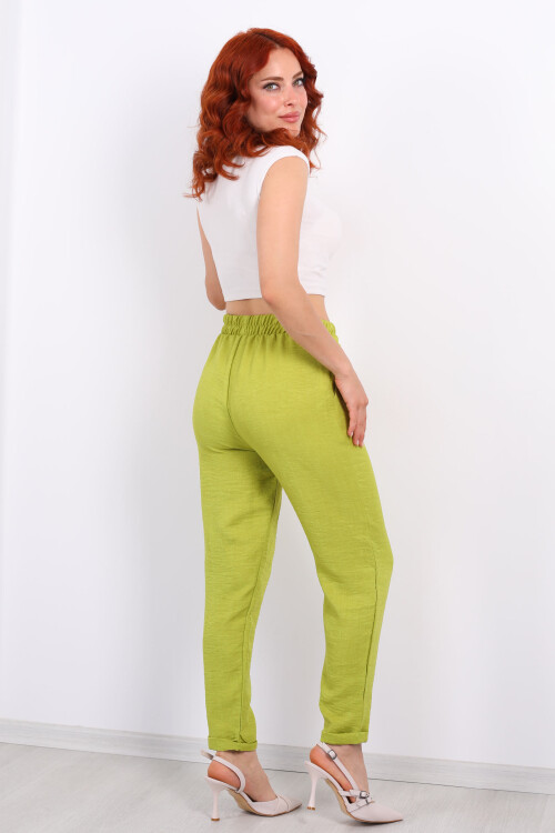 Duble Paça Keten Fıstık Yeşili Kadın Pantolon - 5