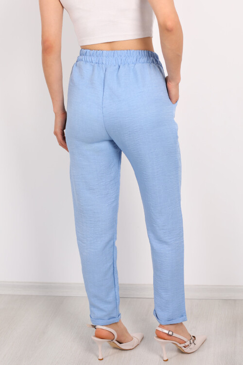 Duble Paça Keten Bebe Mavisi Kadın Pantolon - 5