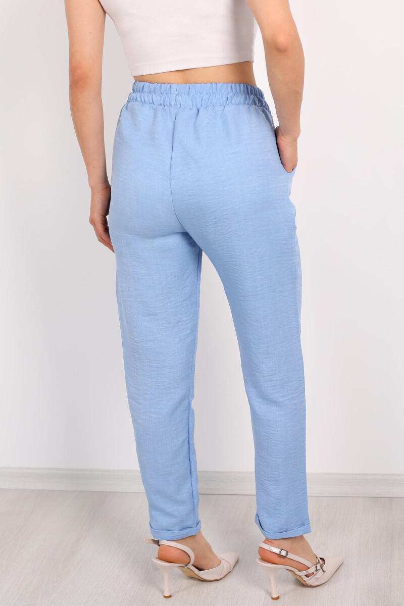 Duble Paça Keten Bebe Mavisi Kadın Pantolon - 5