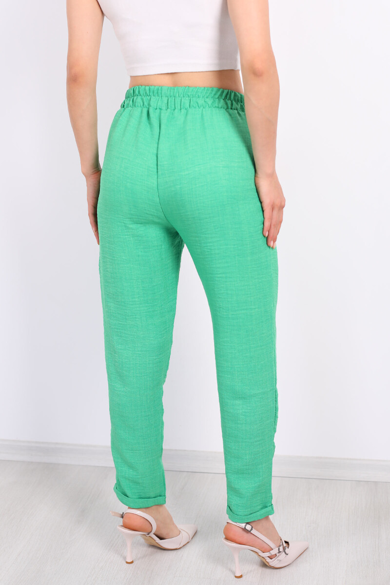 Duble Paça Keten Yeşil Kadın Pantolon - 5