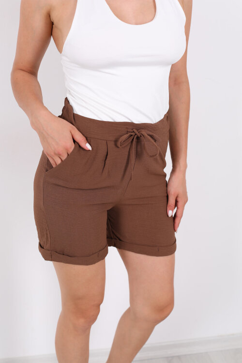 Duble Paça Pensli Aerobin Kahverengi Kadın Şort - Berox (1)