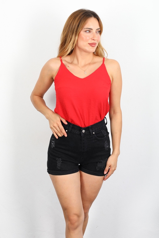 Duble Paça Yırtıklı Füme Kadın Mini Kot Şort - 2