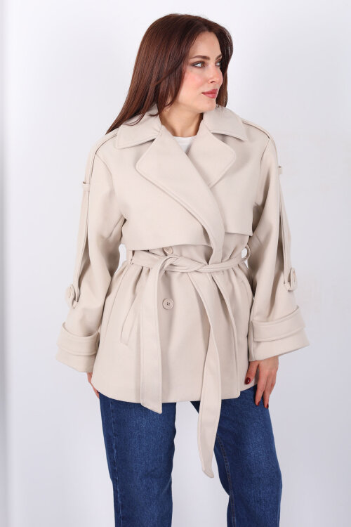 Düğmeli Apoletli Kısa Kaşe Ceket - 7