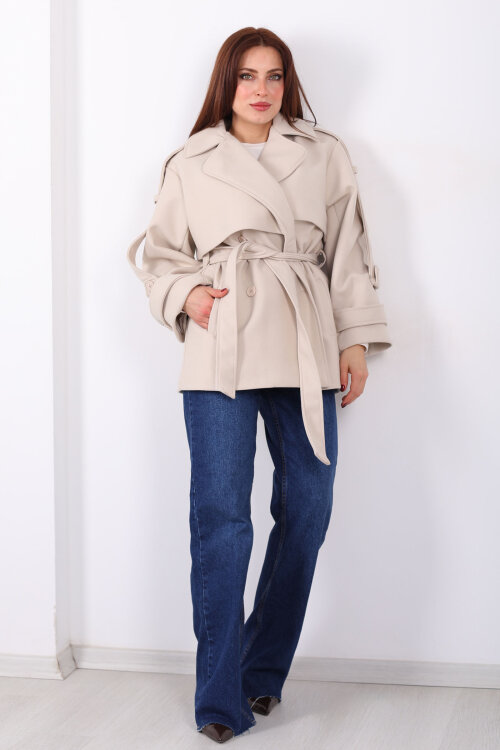 Düğmeli Apoletli Kısa Kaşe Ceket - 5