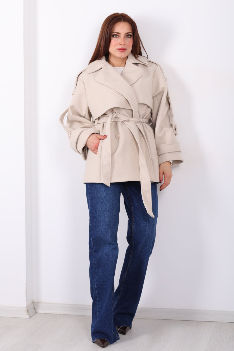 Düğmeli Apoletli Kısa Kaşe Ceket - 5