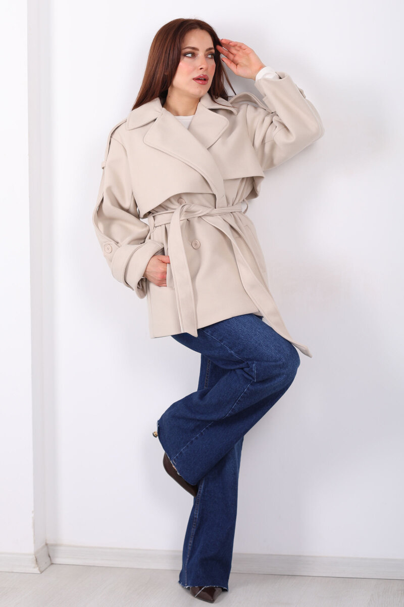 Düğmeli Apoletli Kısa Kaşe Ceket - 3