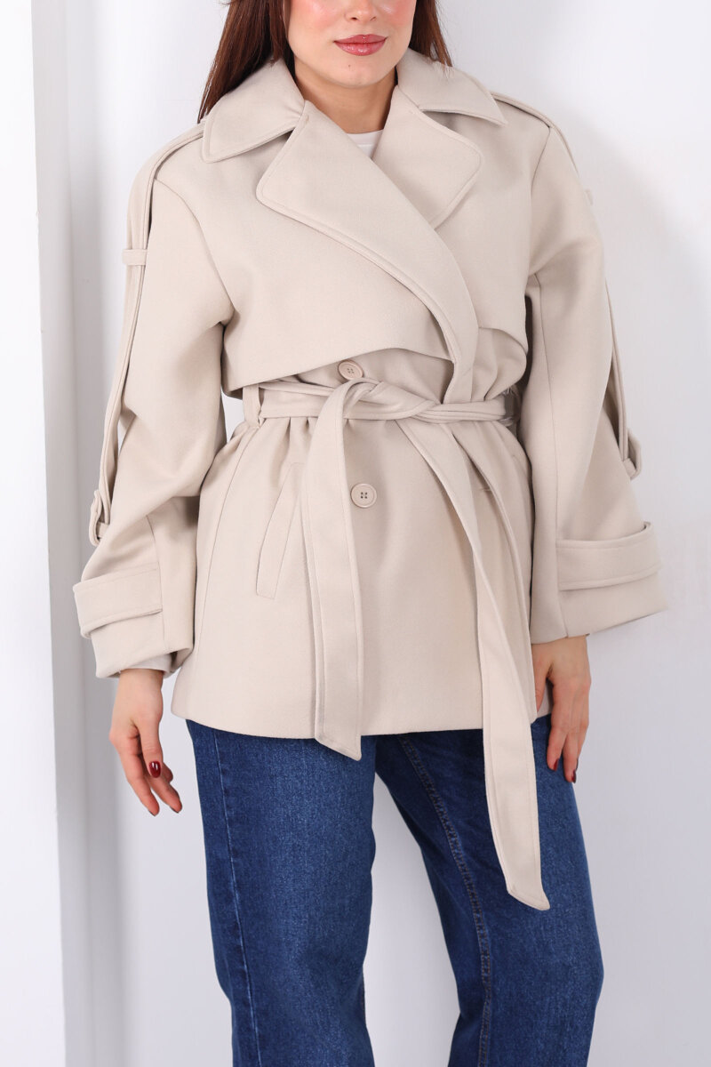 Düğmeli Apoletli Kısa Kaşe Ceket - 2