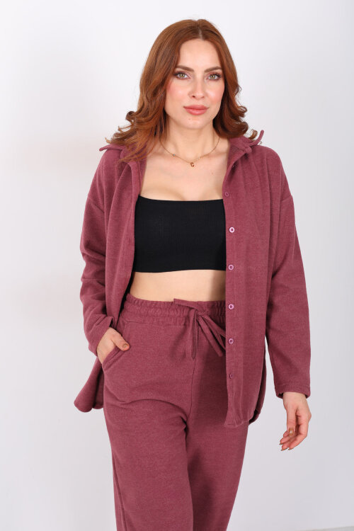 Düğmeli Bol Paça Gül Kurusu Kadın Selanik Takım - 7