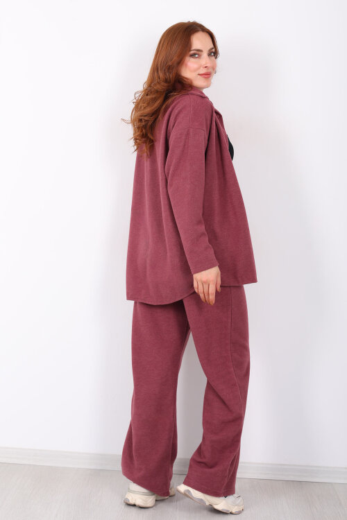 Düğmeli Bol Paça Gül Kurusu Kadın Selanik Takım - 6