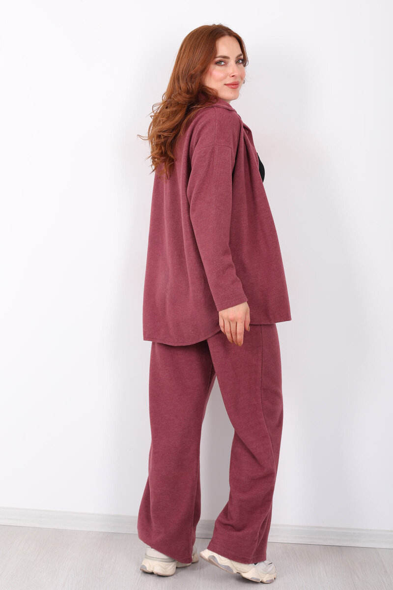 Düğmeli Bol Paça Gül Kurusu Kadın Selanik Takım - 6