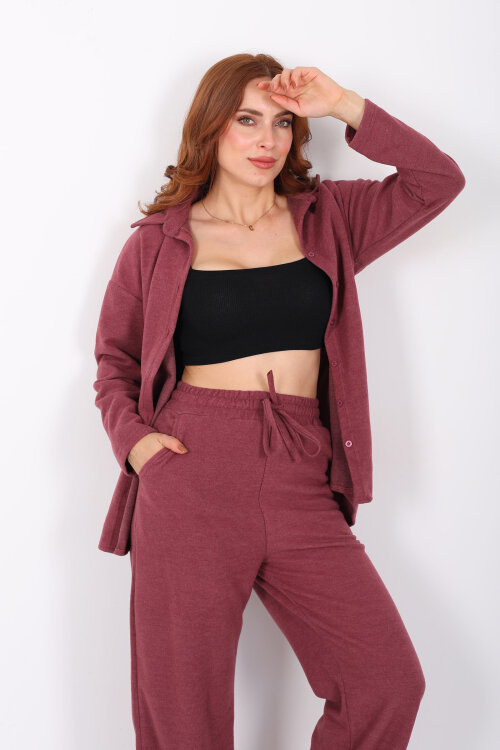 Düğmeli Bol Paça Gül Kurusu Kadın Selanik Takım - Berox