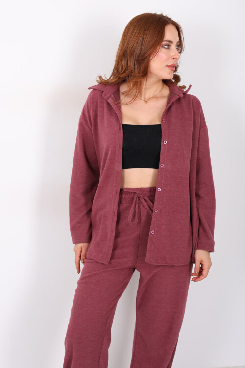 Düğmeli Bol Paça Gül Kurusu Kadın Selanik Takım - 4