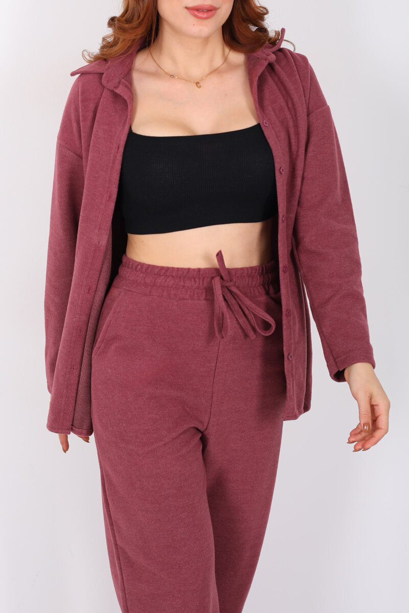 Düğmeli Bol Paça Gül Kurusu Kadın Selanik Takım - 2