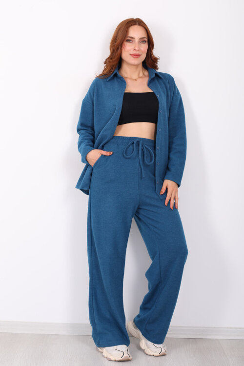 Düğmeli Bol Paça Marin Kadın Selanik Takım - 6