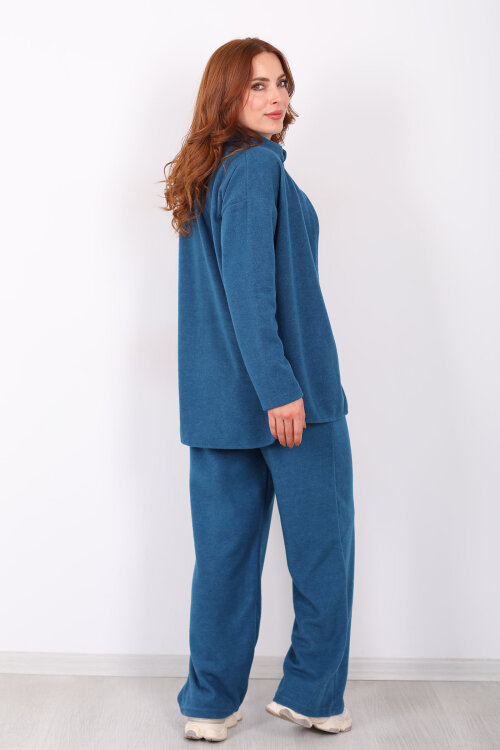 Düğmeli Bol Paça Marin Kadın Selanik Takım - 5