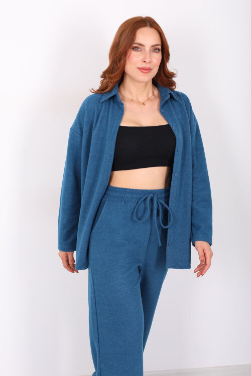 Düğmeli Bol Paça Marin Kadın Selanik Takım - 4