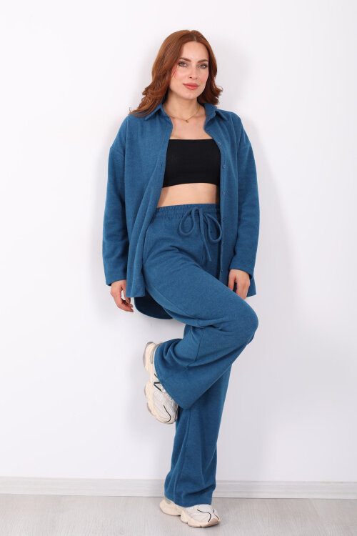 Düğmeli Bol Paça Marin Kadın Selanik Takım - 3