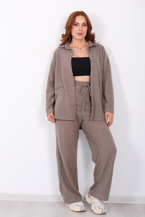 Düğmeli Bol Paça Vizon Kadın Selanik Takım - 7