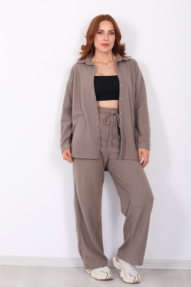 Düğmeli Bol Paça Vizon Kadın Selanik Takım - 7