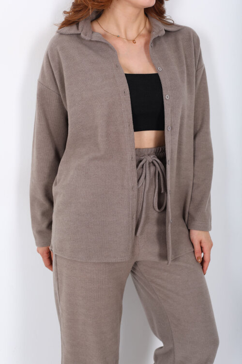 Düğmeli Bol Paça Vizon Kadın Selanik Takım - Berox (1)