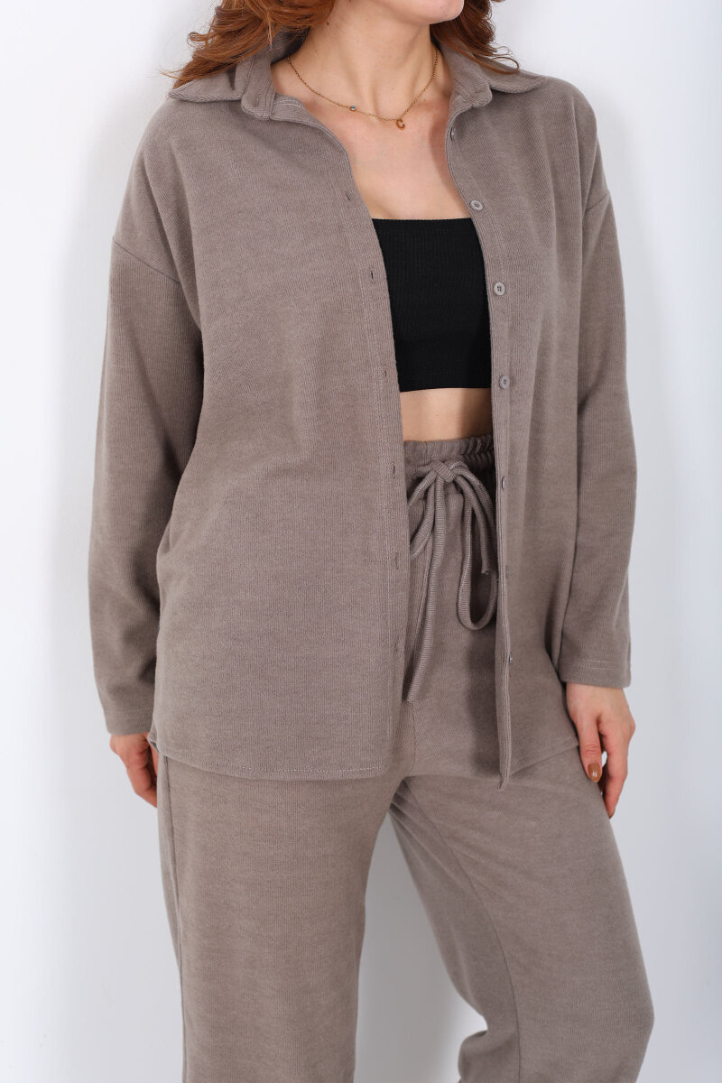 Düğmeli Bol Paça Vizon Kadın Selanik Takım - 2