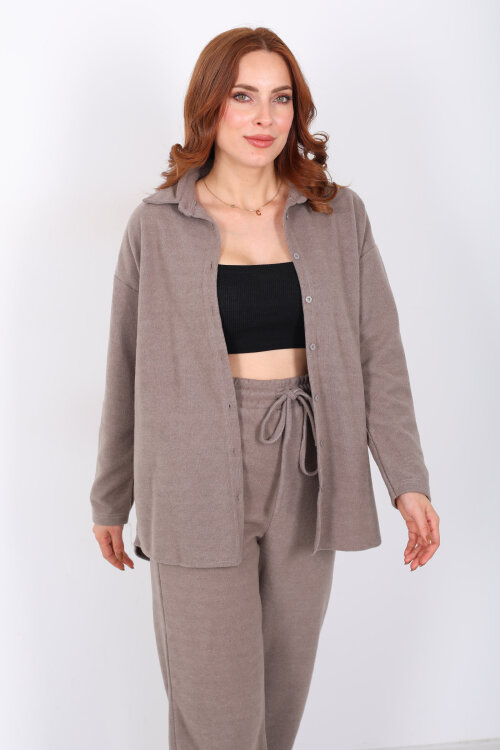 Düğmeli Bol Paça Vizon Kadın Selanik Takım - 6