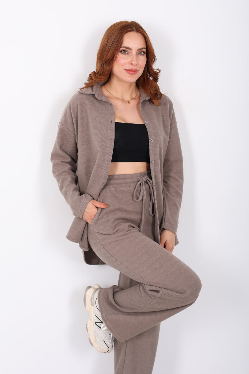 Düğmeli Bol Paça Vizon Kadın Selanik Takım - 3