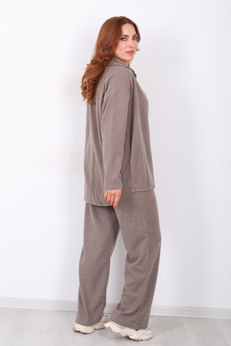 Düğmeli Bol Paça Vizon Kadın Selanik Takım - 5