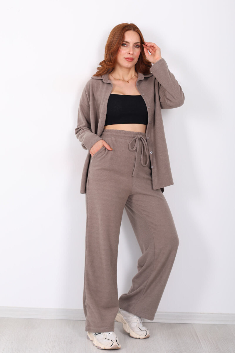 Düğmeli Bol Paça Vizon Kadın Selanik Takım - 1