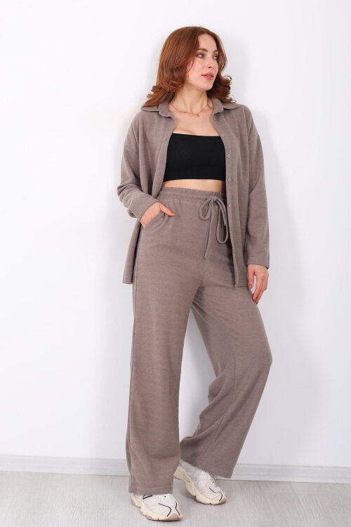 Düğmeli Bol Paça Vizon Kadın Selanik Takım - 4