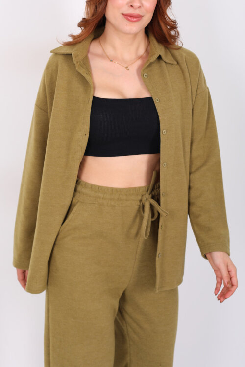 Düğmeli Bol Paça Yeşil Kadın Selanik Takım - Berox (1)