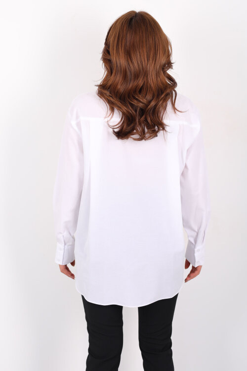 Düğmeli Uzun Kadın Linda Beyaz Gömlek - 5