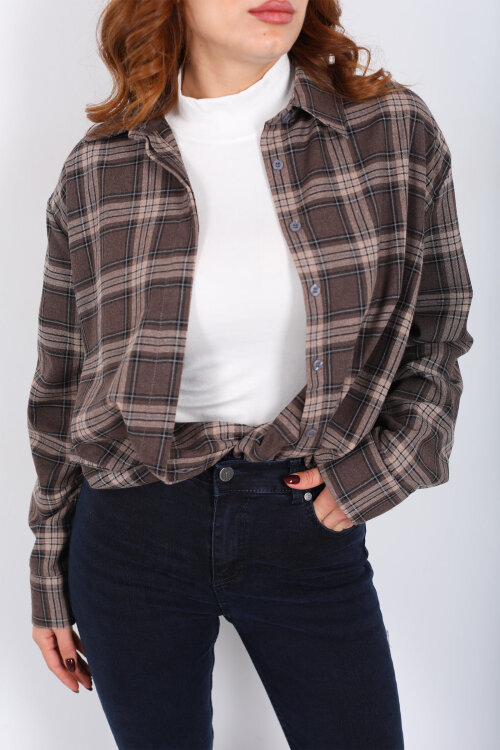 Ekose Desen Acı Kahve Kadın Oduncu Gömlek - Berox (1)