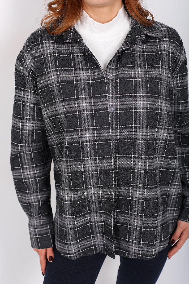 Ekose Desen Antrasit Kadın Oduncu Gömlek - 2