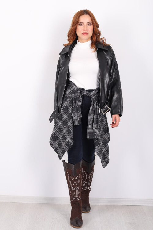 Ekose Desen Antrasit Kadın Oduncu Gömlek - Berox