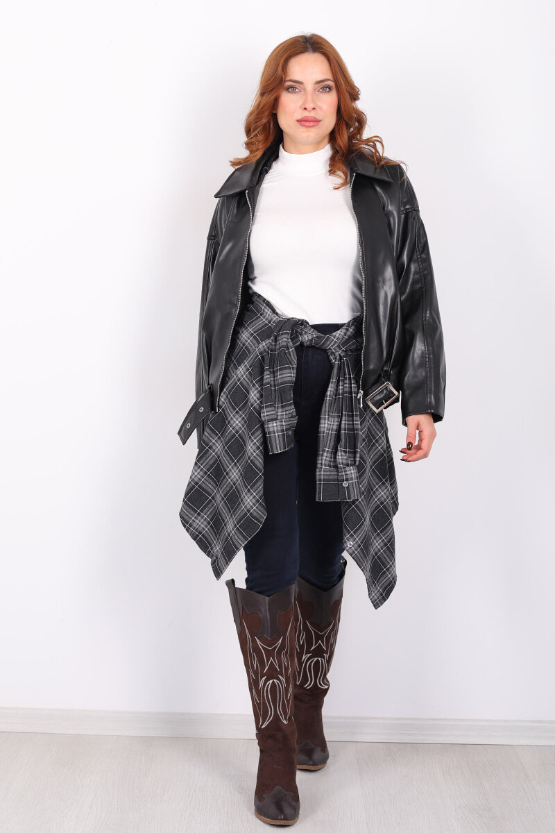 Ekose Desen Antrasit Kadın Oduncu Gömlek - 1