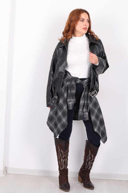 Ekose Desen Antrasit Kadın Oduncu Gömlek - 4