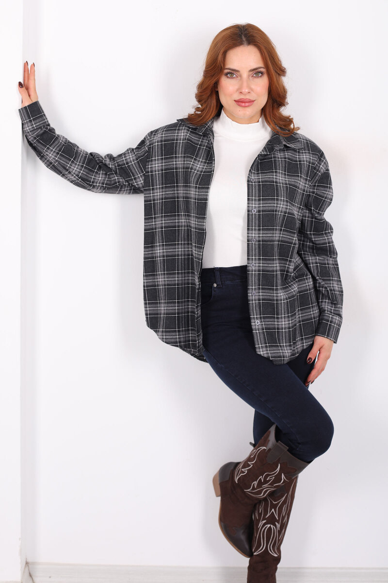 Ekose Desen Antrasit Kadın Oduncu Gömlek - 3