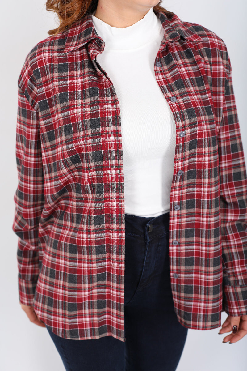 Ekose Desen Bordo Kadın Oduncu Gömlek - 2