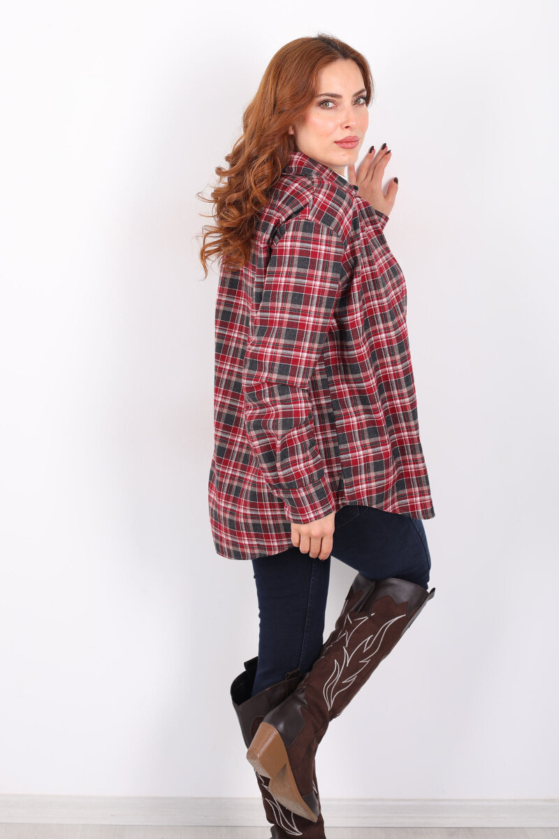 Ekose Desen Bordo Kadın Oduncu Gömlek - 5