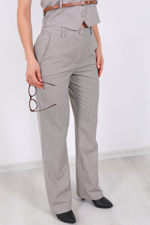 Ekose Desenli Vizon Kadın Kumaş Pantolon - Berox (1)