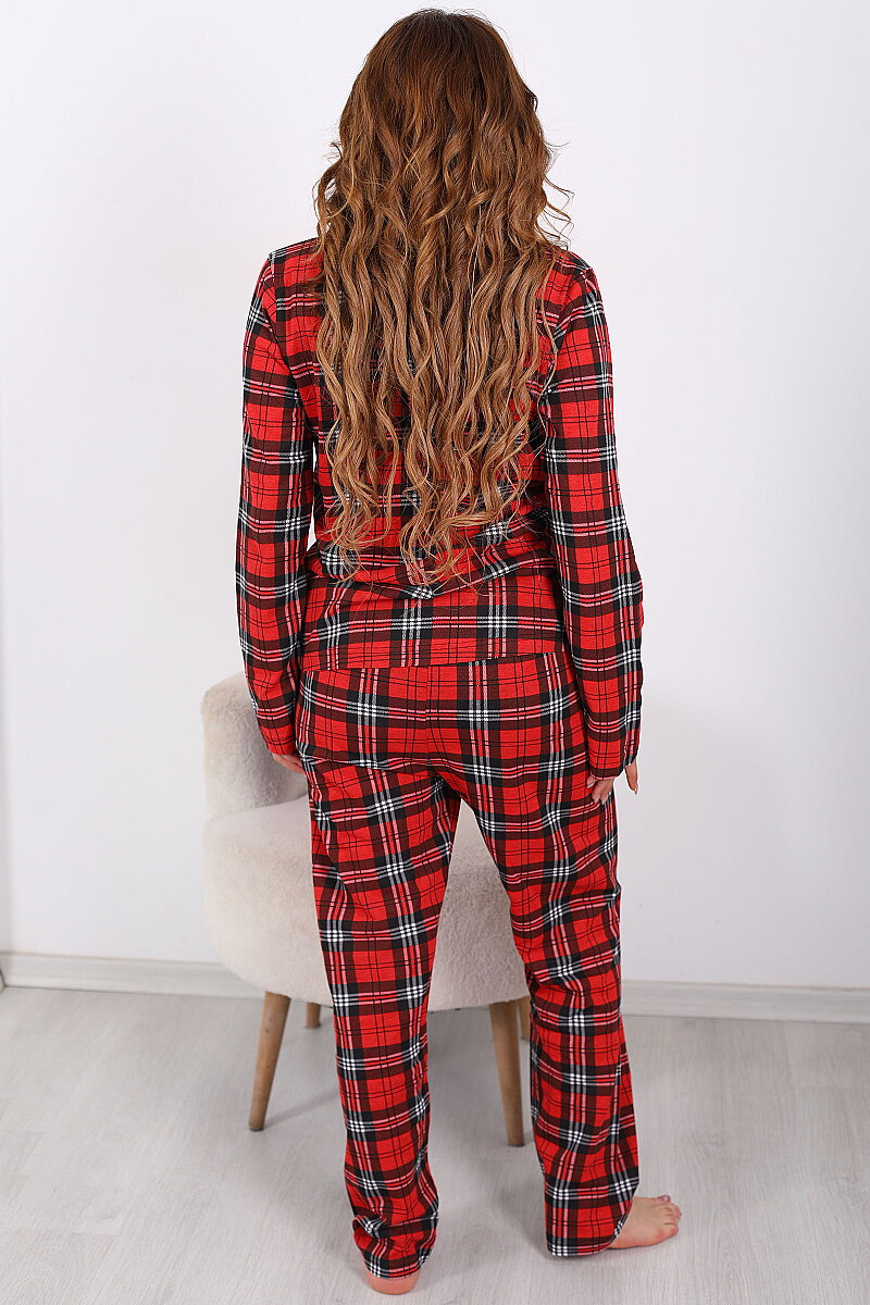 Ekoseli Desenli Siyah Kadın Pijama Takım - 4