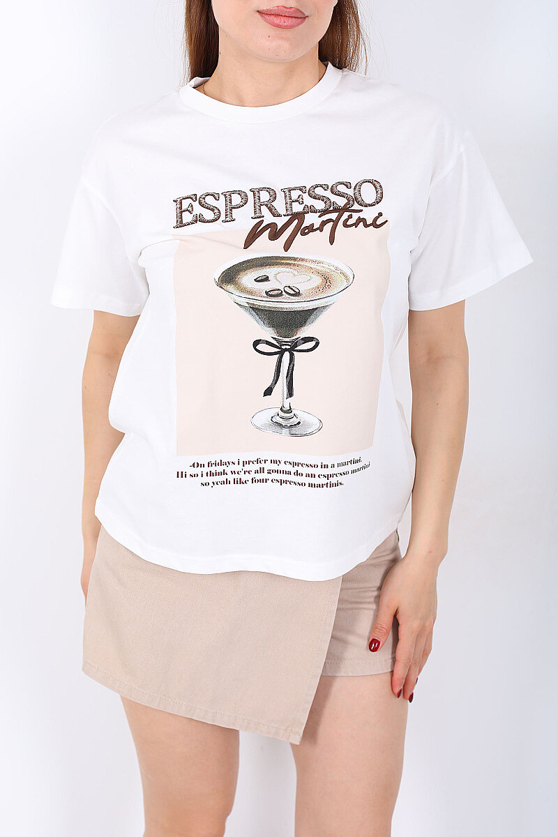 Espresso Kabarcık Baskılı Kadın Ekru T-Shirt - 2