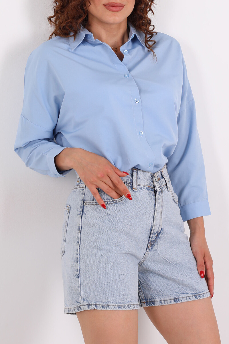 Eteği Oval Bebe Mavisi Kadın Oversize Gömlek - 2