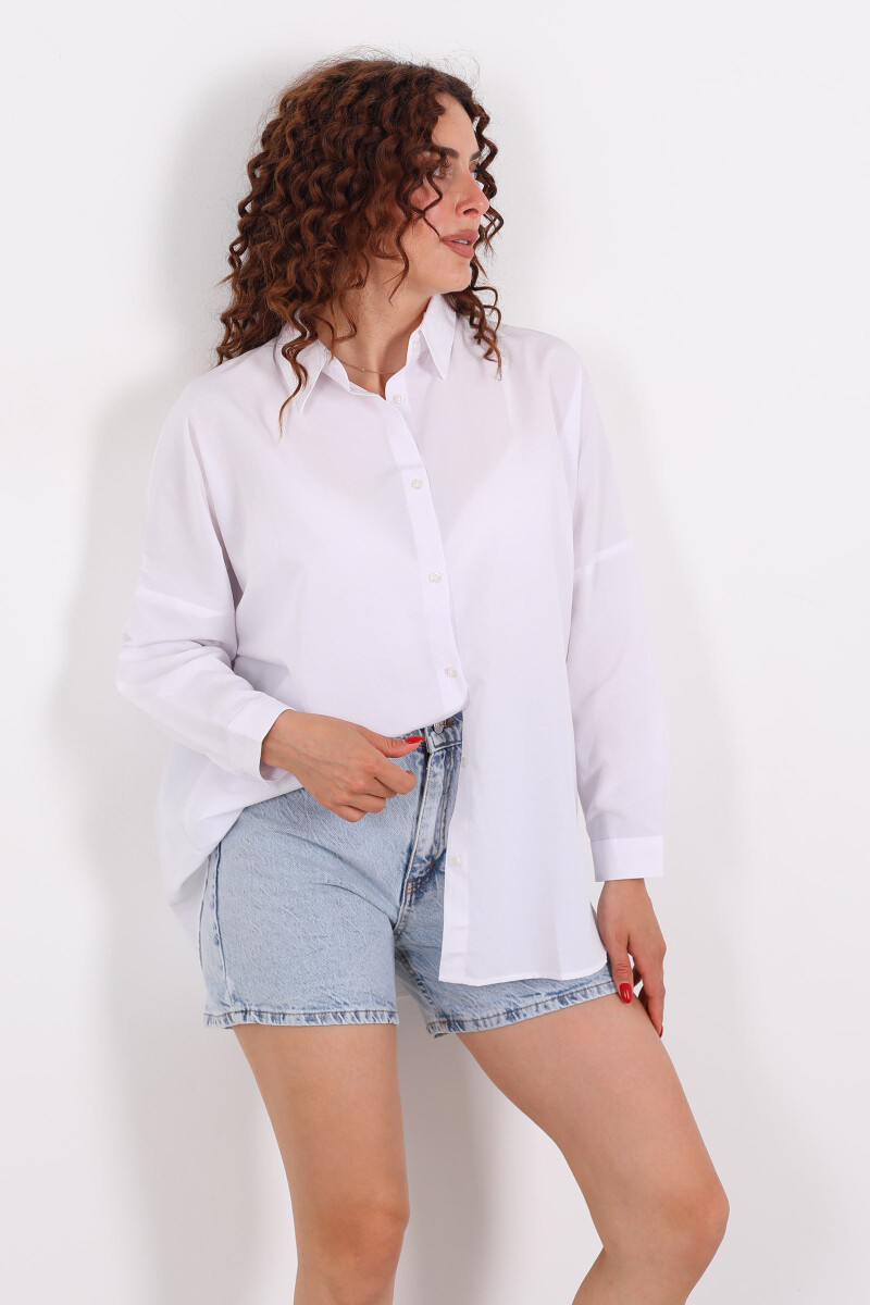 Eteği Oval Beyaz Kadın Oversize Gömlek - 6
