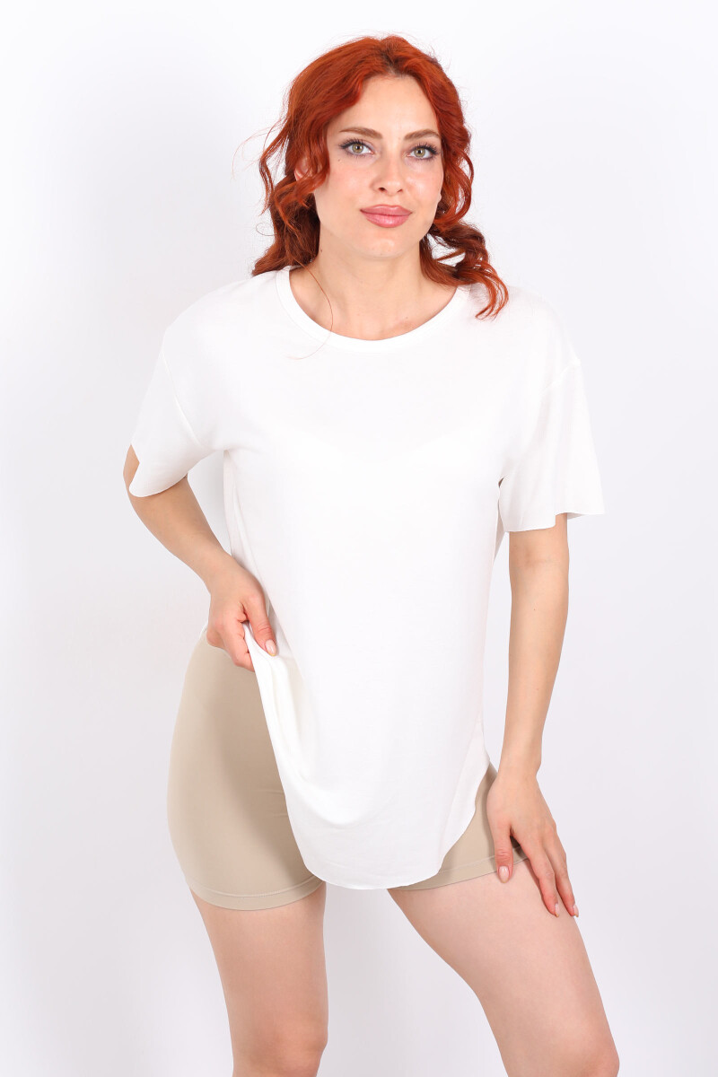Eteği Oval Bisiklet Yaka Beyaz Kadın T-Shirt - 3