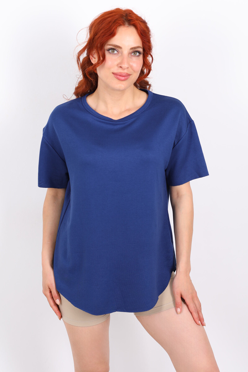 Eteği Oval Bisiklet Yaka Lacivert Kadın T-Shirt - 4