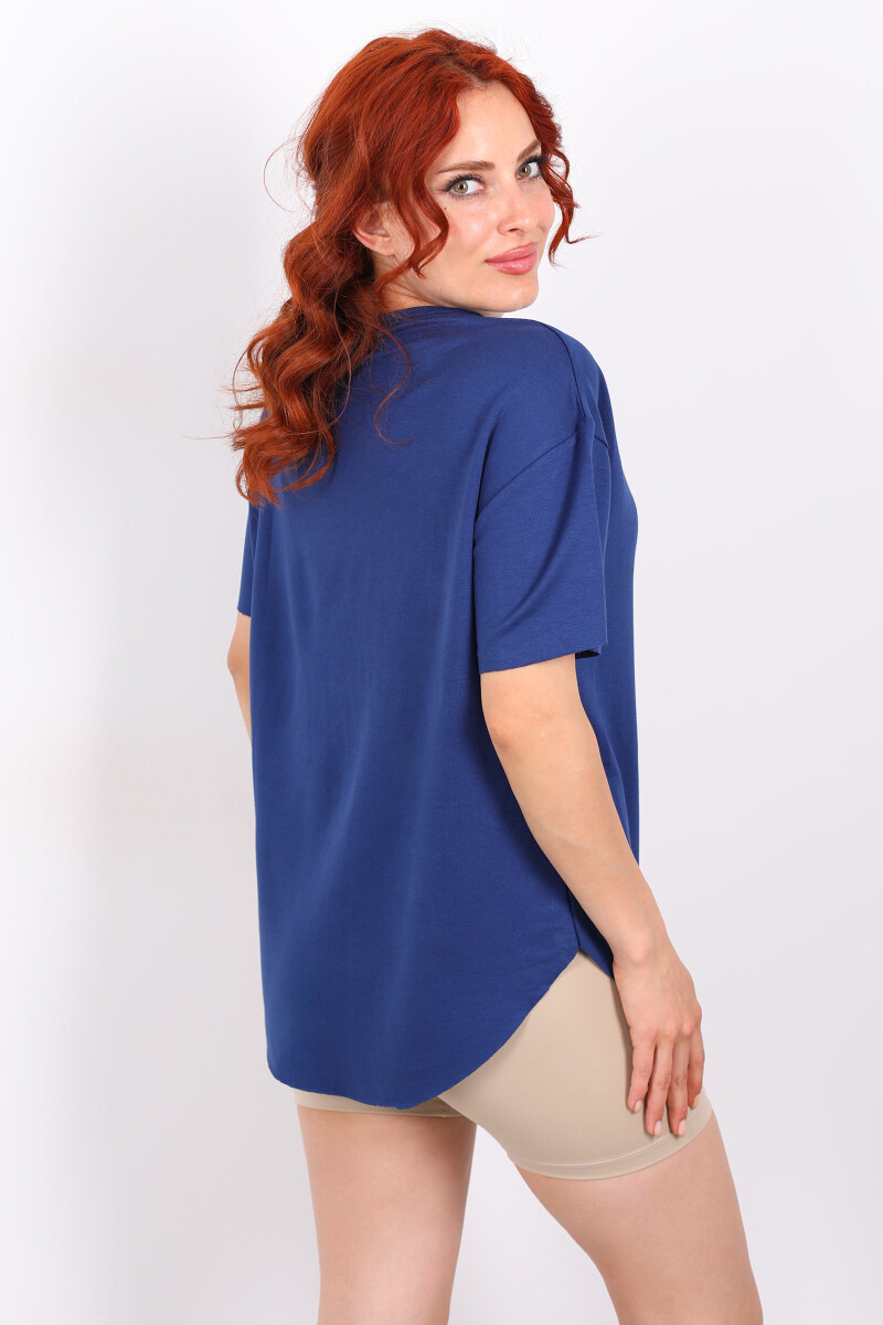 Eteği Oval Bisiklet Yaka Lacivert Kadın T-Shirt - 2