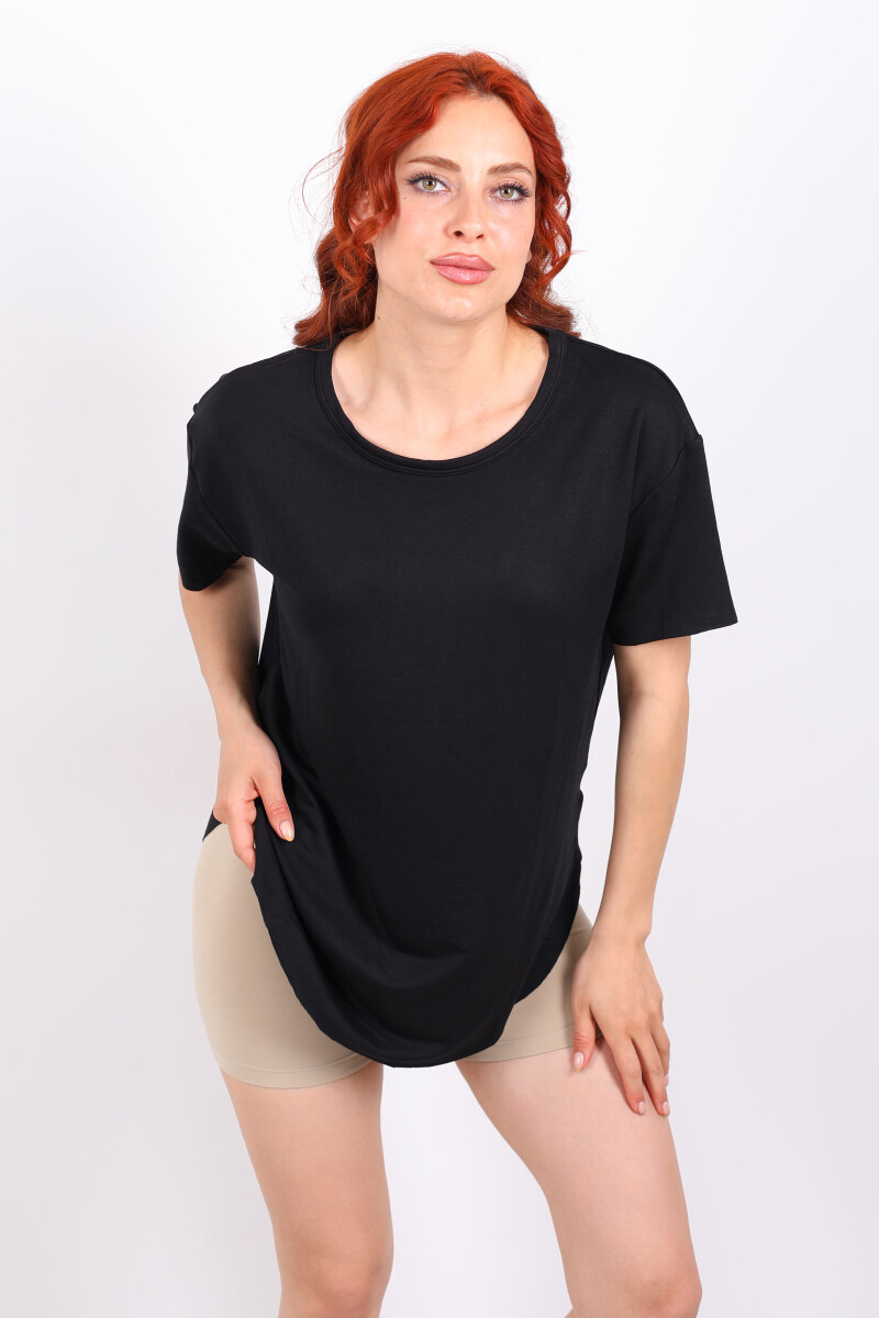 Eteği Oval Bisiklet Yaka Siyah Kadın T-Shirt - 4